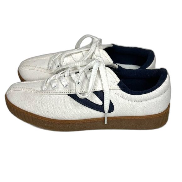 Tretorn Nylite Canvas Lace-up Sneakers White Gum Sole Navy 7 - Picture 1 of 14